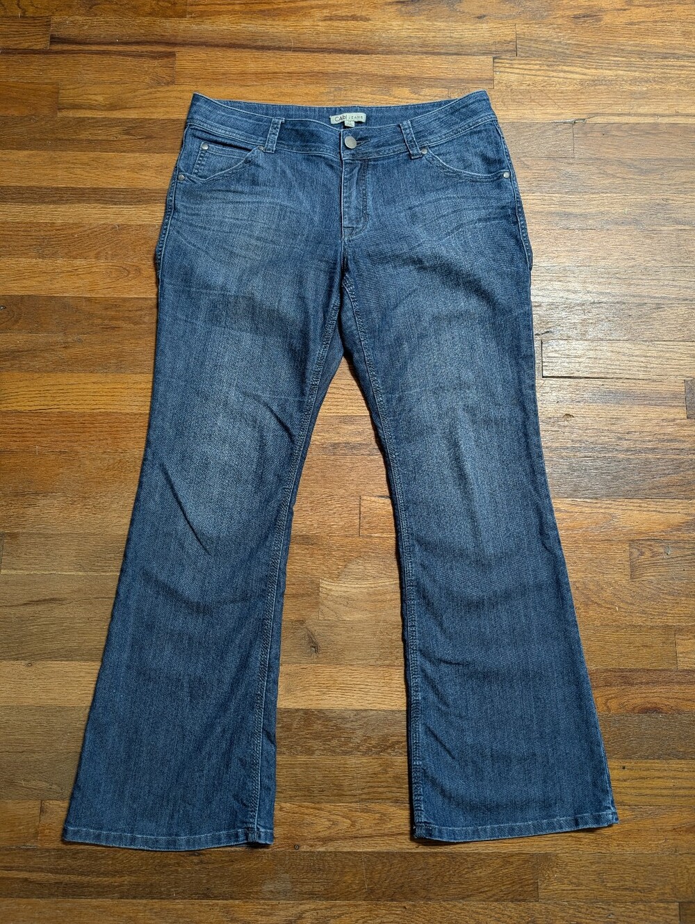 Cabi Jeans Women's Blue Bootcut Denim Jeans Stretch Celtic Embroidery Size 14